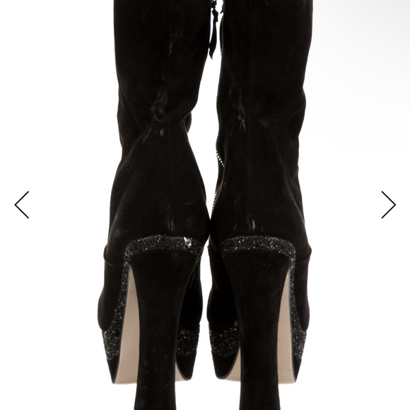 Miu Miu Black Suede Platform Block-Heel Boots - Picture 4 of 5